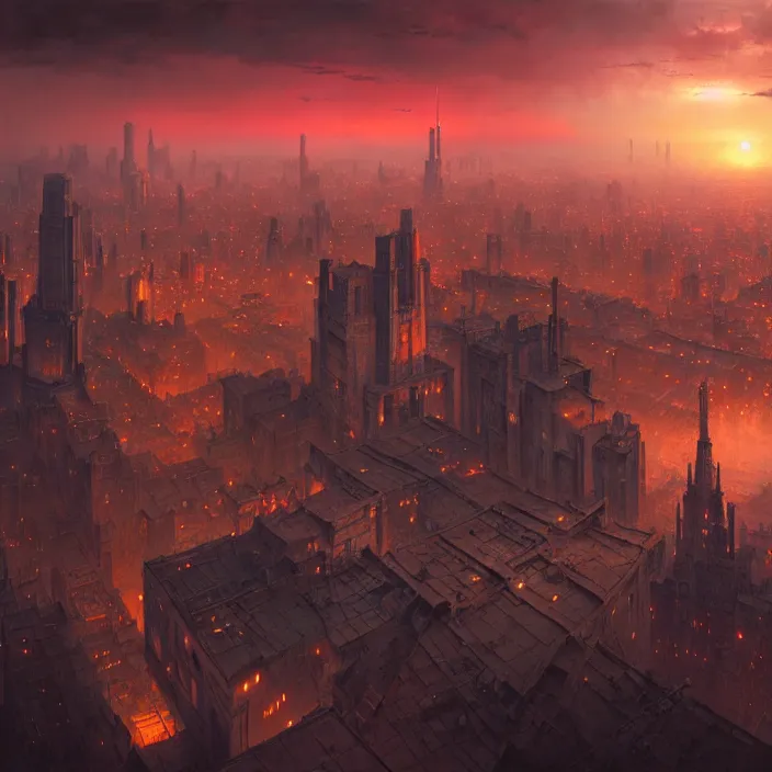 Prompt: matte painting by marc simonetti, jonathan solter, greg rutkowski of tokyo at sunset, masterpiece, cinematic, hyperdetailed, photorealistic, hyperrealism, architecture, aerial view,