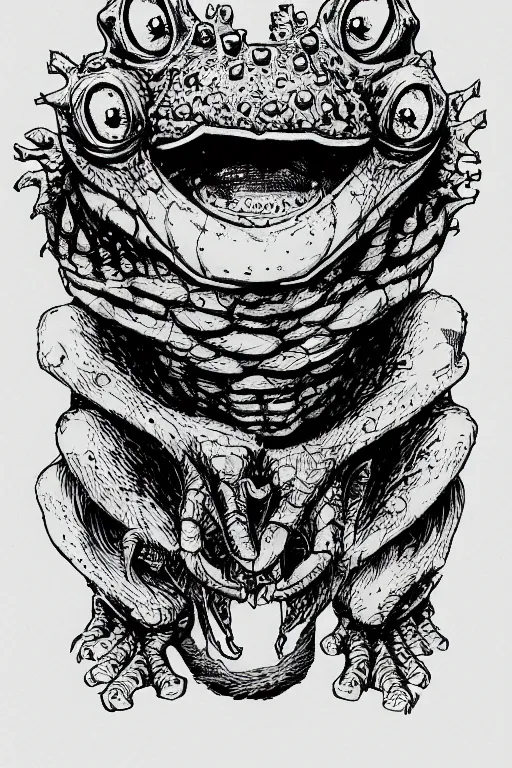 Image similar to toad goblin, symmetrical, highly detailed, digital art, sharp focus, trending on art station, kentaro miura manga art style