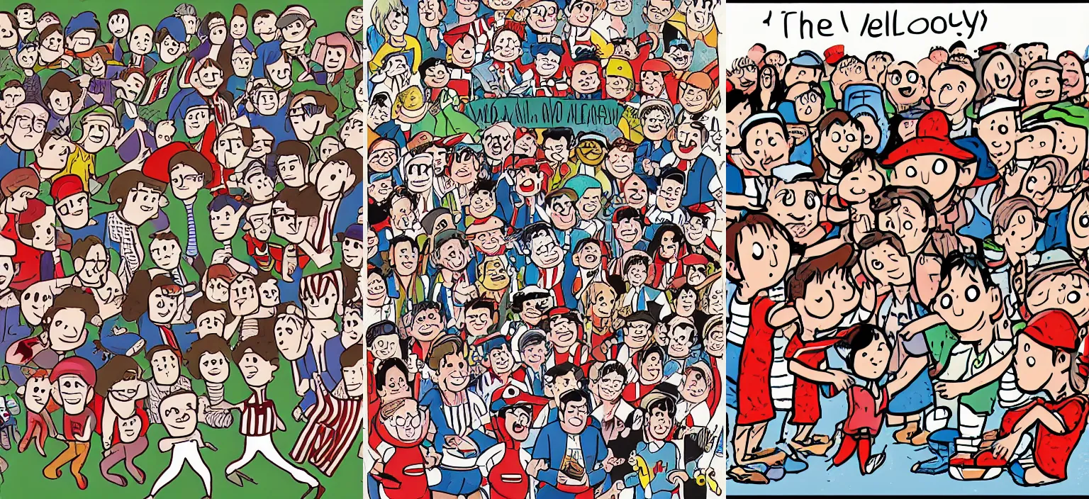 Prompt: IIllustration of the book Where\'s Wally Now?