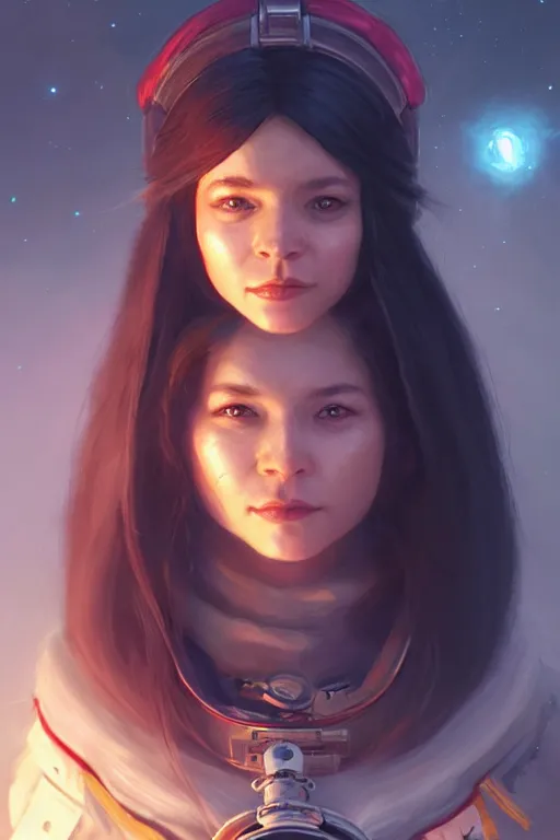 Image similar to and astronaut pirate with long black hair, d & d, fantasy digital painting, trending on artstation, concept art, sharp focus, illustration, global illumination, ray tracing, realistic shaded, art by artgerm and greg rutkowski and fuji choko and viktoria gavrilenko and hoang lap