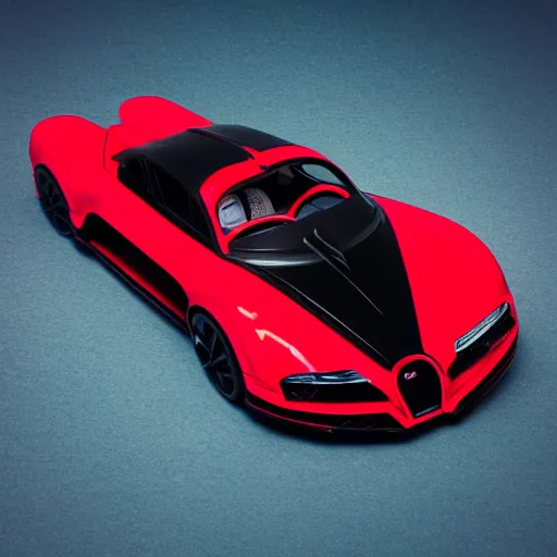 Image similar to “Red Bugatti hover car, 35 mm product photo”