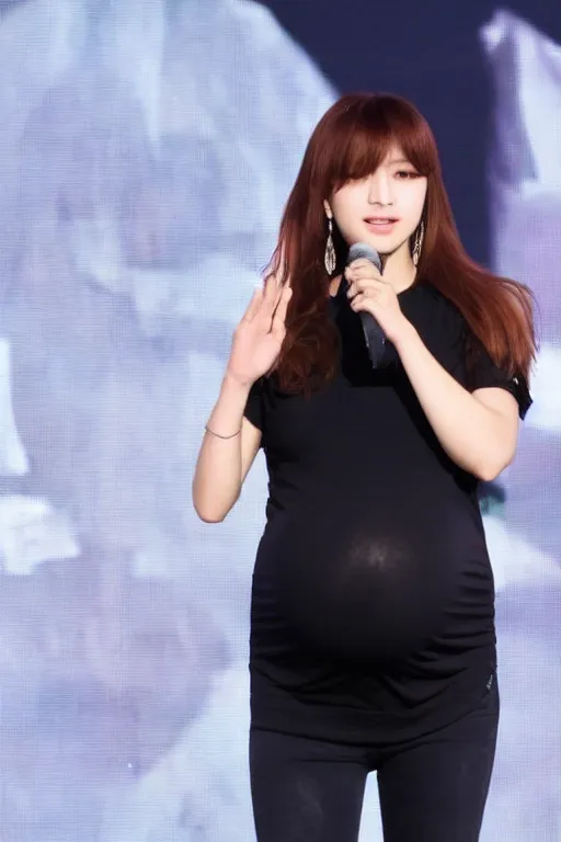 Prompt: Photograph of pregnant Jeon Jungkook on stage