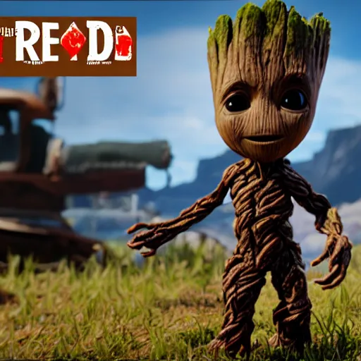 Prompt: Baby Groot + Grogu, RDR 2 mod