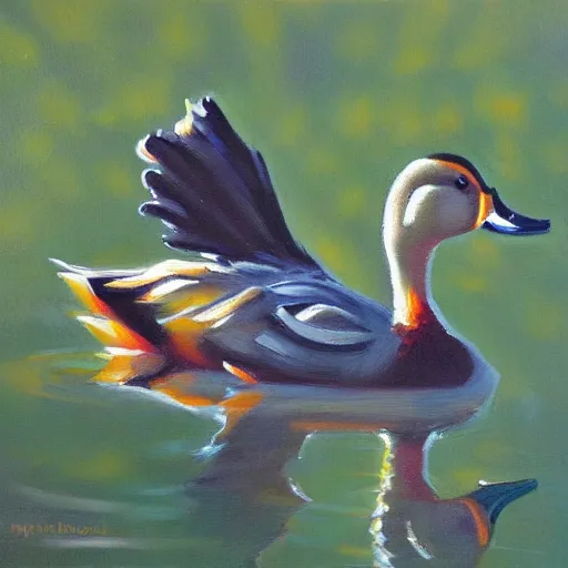 Image similar to a duck on the prowl oil painting