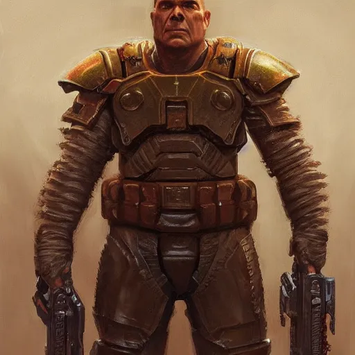 Image similar to the doomguy as a realistic d & d fantasy character, portrait art by donato giancola and greg rutkowski, vintage retro, realistic face, digital art, trending on artstation, symmetry!!