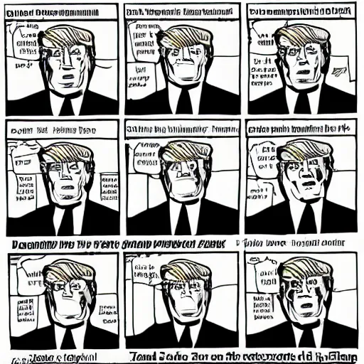 Prompt: donald trump, comic book panels, white house,