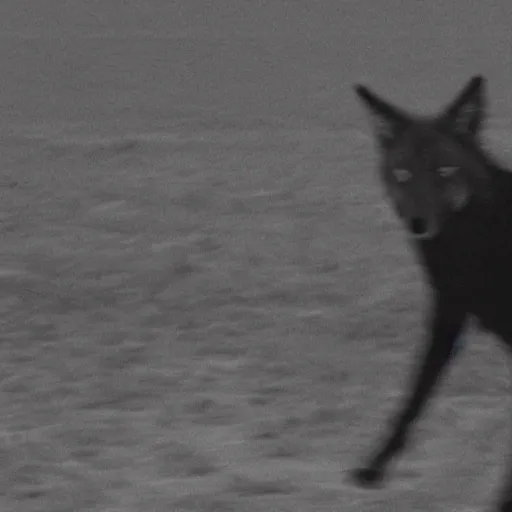 Prompt: bad quality blurry nightfootage nightcam black and white trailcam footage of native weird distorted human bodySkinwalker transforming into a coyote, low resolution, compressed