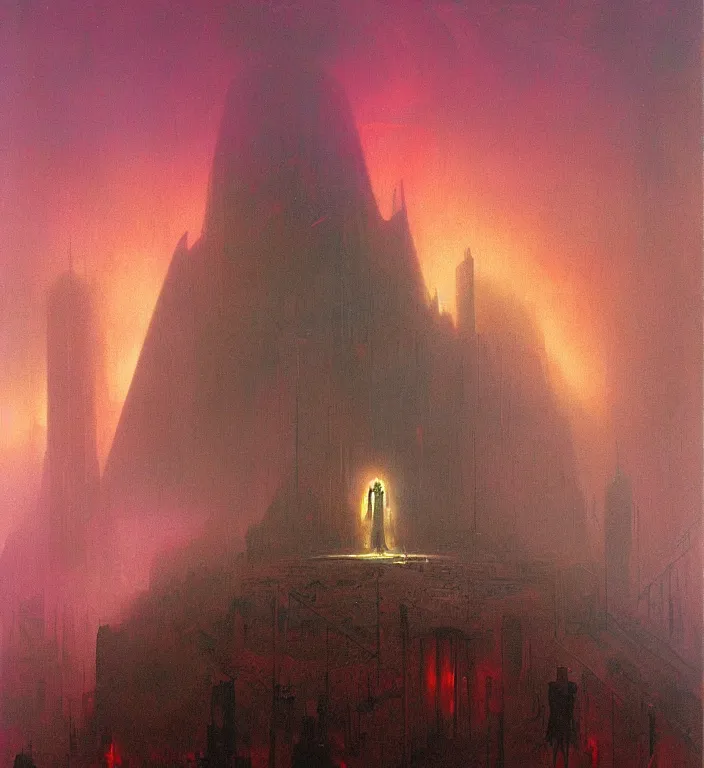 Image similar to the blind liberty of the few, red and purple palette, volume light, fog, by ( h. r. giger ) and paul lehr