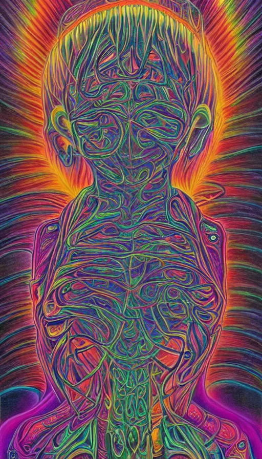 Prompt: Psytrance Artwork, by Alex Grey ,