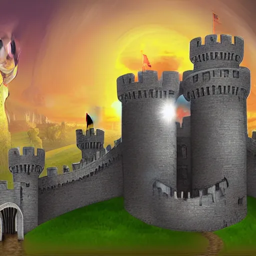 Prompt: giant castle with drawbridge fantasy digital art