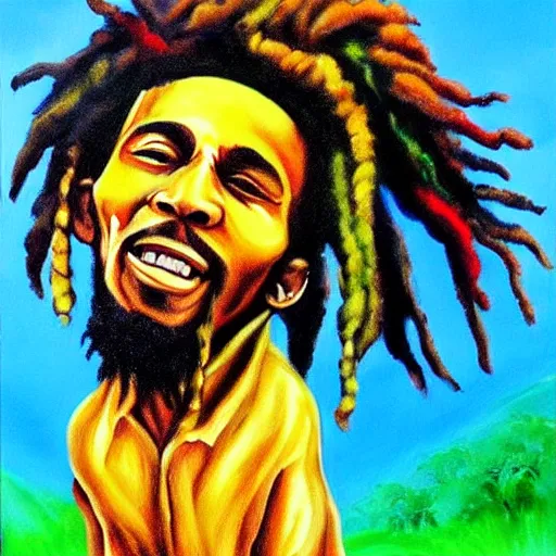 Image similar to a beautiful painting of a bob Marley sheep, Rastafarian, dreadlocks