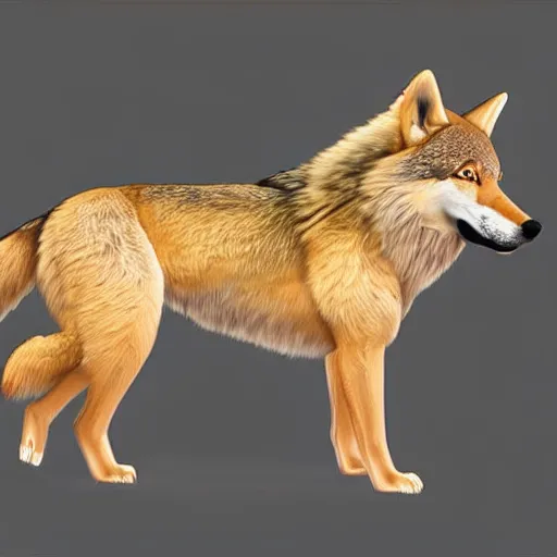 Prompt: professional stylized full - body digital art of a side profile of a tan tibetan wolf, cream and brown fur, fluffy, falling leaves, hd, 8 k, highly detailed, high quality, cute