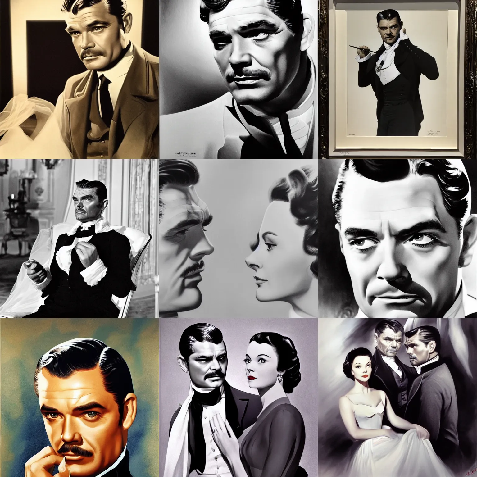 Prompt: it is a truth universally acknowledged, that a single man in possession of a good fortune, must be in want of a wife. vivien leigh, clark gable, by alex ross