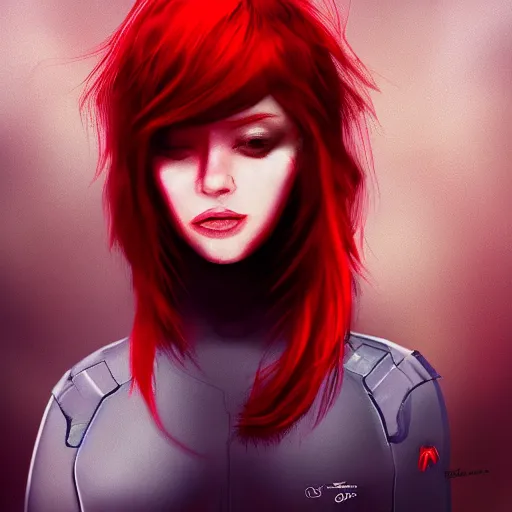 Prompt: a red head in space, digital art, trending on artstation