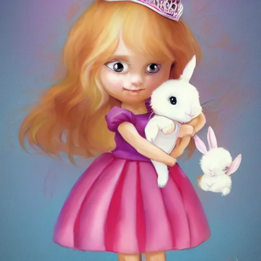 Prompt: cute princess is holding cute bunny, winner on artstation