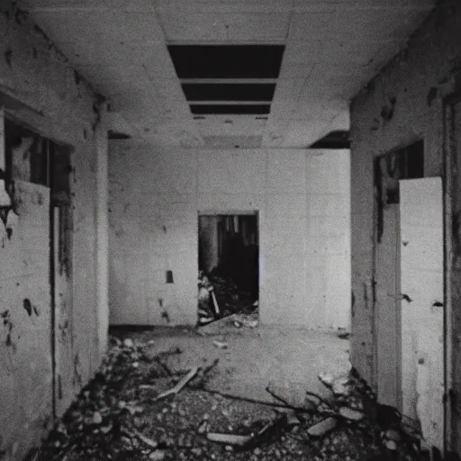 Image similar to an errie photo of a demons face peering at the camera inside of an abandoned school at midnight, eerie, grainy footage, liminal space, trevor henderson,