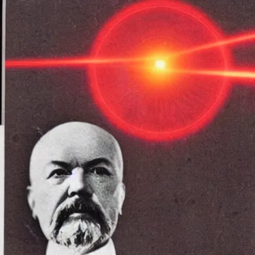 Image similar to old photo of lenin gets laser red beam eyes to destroy evil plans of burokratia