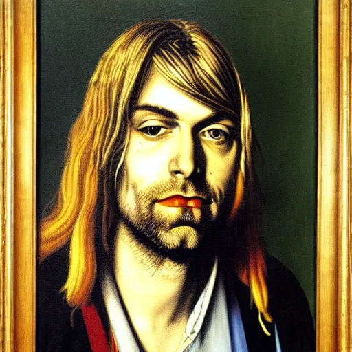 Image similar to Portrait of Kurt Cobain, oil painting by albrecht durer
