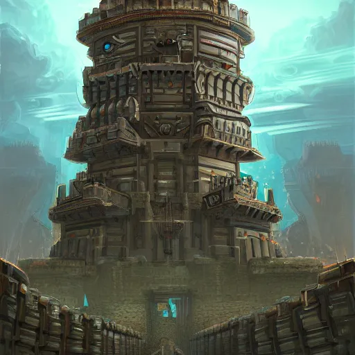 Image similar to Illustration of the tower of Babylon fortified and defended by robot soldiers, intricate details, sharp, concept illustration, digital art, trending on ArtStation