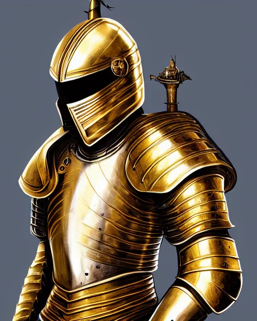 Prompt: hyperdetailed full body portrait of a knight gold - plated armour and fancy helmet, hd, sharp focus, ilustration, trending on artstation