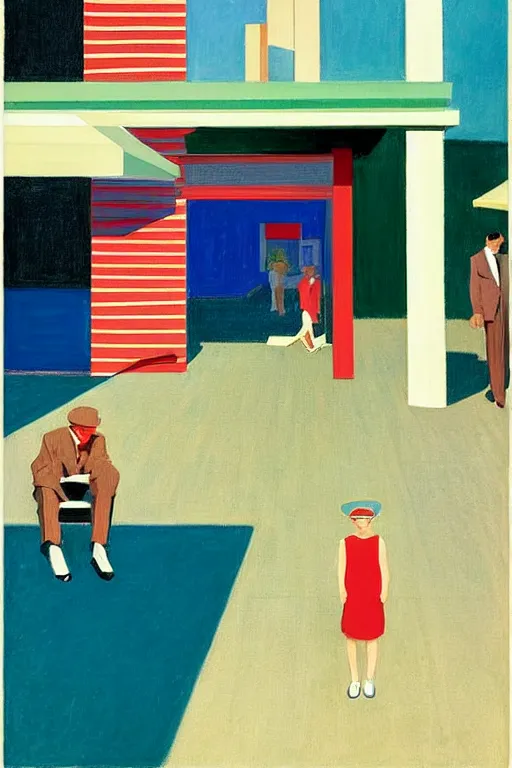 Image similar to Sunday Evening at the mall by David Hockney, Edward Hopper, 1958, exhibition catalog