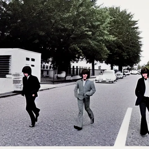 Image similar to the beatles on the run, baby arizona film styling, 8 k higly detailed cinematic lighting, moma museum