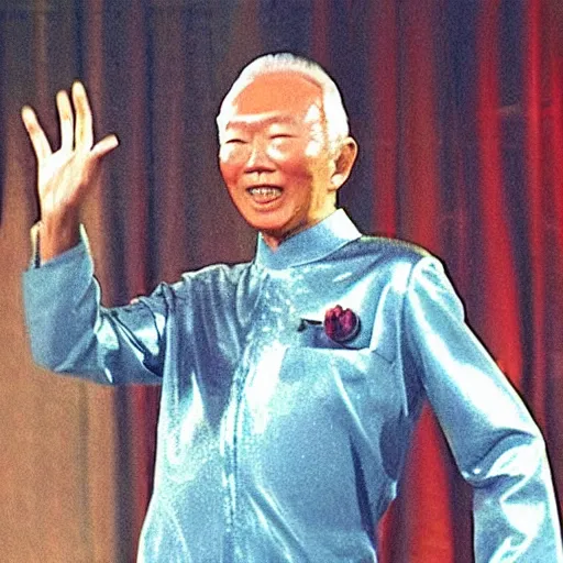 Prompt: A still of Lee Kuan Yew wearing a disco suit in Saturday Night Fever