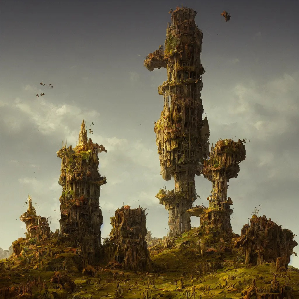 Prompt: a single colorful!! simple! fungus tower clear empty sky, a high contrast!! ultradetailed photorealistic painting by beeple, franz sedlacek, jan van eyck, hard lighting, masterpiece, png