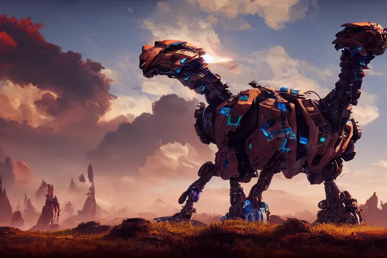 Image similar to stormbird machine mecanical creature robot of horizon forbidden west horizon zero dawn bioluminiscence global illumination ray tracing hdr fanart arstation by ian pesty and alena aenami artworks in 4 k