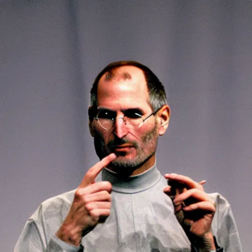 Image similar to steve jobs announcing a wrench, press photo