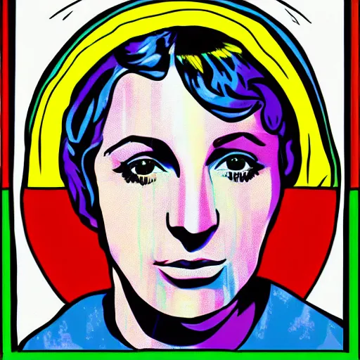 Image similar to rainbow joan of arc. pop art.