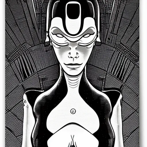 Image similar to portrait turanga leela from futurama in futuristic city, by tsutomu nihei, by h. r. giger