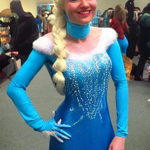 Prompt: Elsa wearing a costume that looks like Frozone's