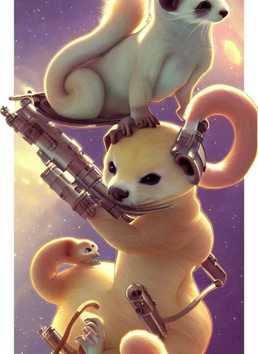 Prompt: cute intergalactic ferrets, natural lighting, path traced, highly detailed, high quality, digital painting, by don bluth and ross tran and studio ghibli and alphonse mucha, artgerm