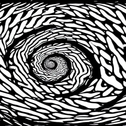 Prompt: a whirlpool of eels by mc escher, black and white, highly detailed, symmetric