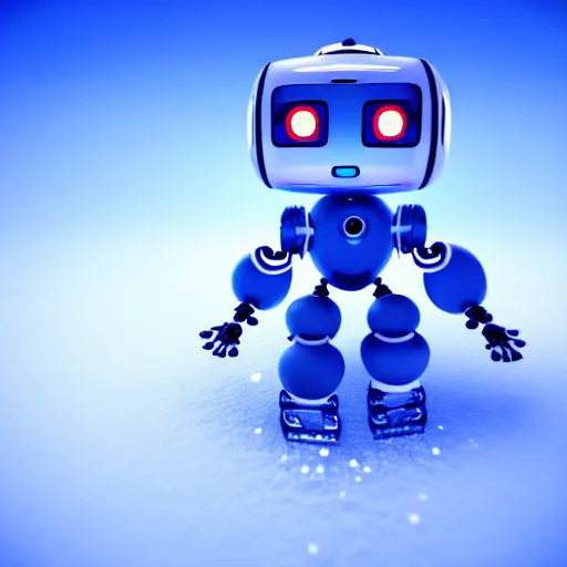 Image similar to a cute little robot is made of ice. super realistic 8 k render of a elegant, cinematic composition