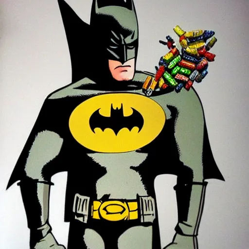 Prompt: colorized Batman made of insects