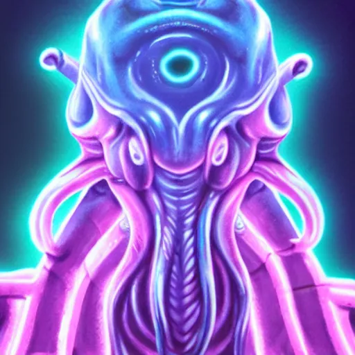 Prompt: head and shoulder of a super realistic neon cthulhu