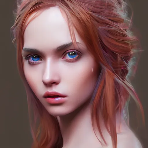 Image similar to Portrait of a beautiful young woman, concept art, digital art, studio lightning, bright colors, intricate, masterpiece, photorealistic, hiperrealistic, sharp focus, high contrast, Artstation HQ, DeviantArt trending, 4k UHD, Unreal Engine 5