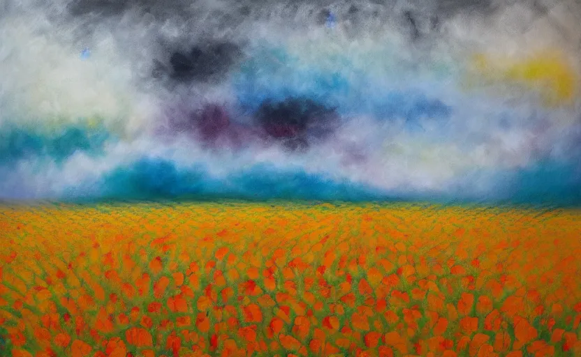 Prompt: abstract painting of a flower field, in the style of zao wou ki,