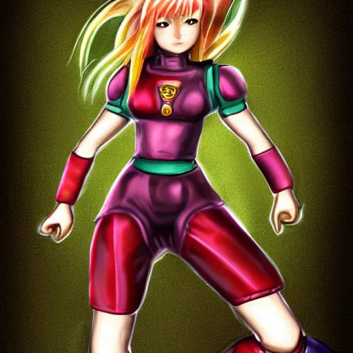 Image similar to digital art of samus aran in skirt