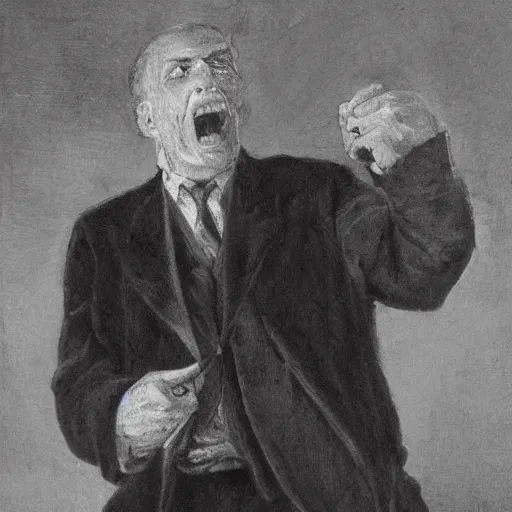 Image similar to an angry man yells at his computer monitor, oil on canvas, 1 8 8 3, highly detailed