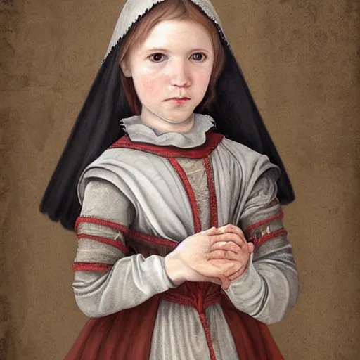Prompt: portrait of a medieval child girl on a horse, digital art, detailed