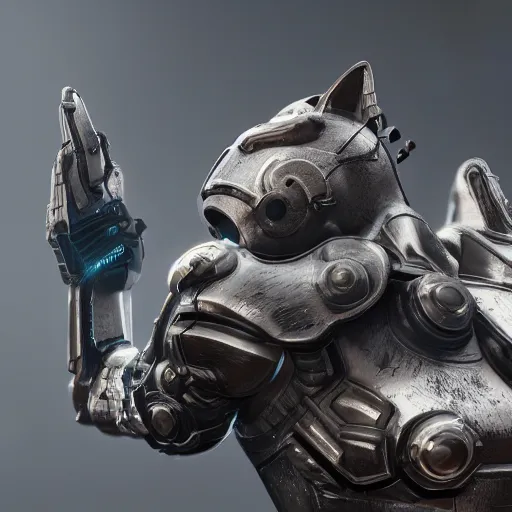 Image similar to cat with metal armor, octane render, 8 k, scyfy, cyberpunk