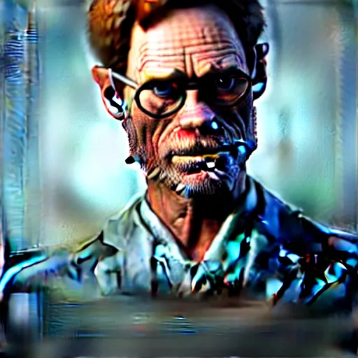 Image similar to willem defoe pretending to be a scientist 4 k, cinematic shot, painting by jama jurabaev, extremely detailed, brush hard, artstation, high quality, brush stroke