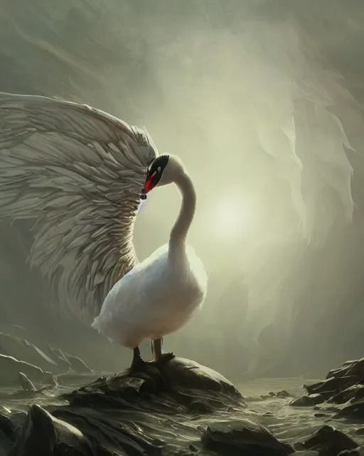 Prompt: Swan, Anthropomorphized, Angelic, Magical, D&D, artstation, fantasy, magic the gathering artwork, cinematic lighting, centered, symmetrical, highly detailed, digital painting, , concept art, smooth, sharp focus, illustration, volumetric lighting, epic Composition, 8k, art by Akihiko Yoshida and Greg Rutkowski and Craig Mullins, oil painting, cgsociety