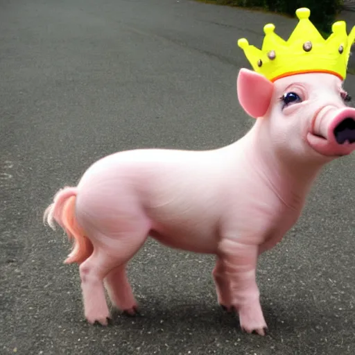 Prompt: walking pig wearing a crown in the style of my little pony