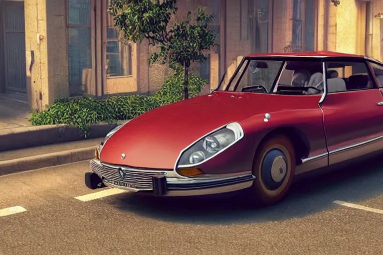 Prompt: a wholesome animation key shot of!! one!! focused! 1 9 7 4 citroen ds! in the street, medium shot, studio ghibli, pixar and disney animation, sharp, very detailed, high resolution, rendered in unreal engine 5, anime key art by greg rutkowski, bloom, dramatic lighting