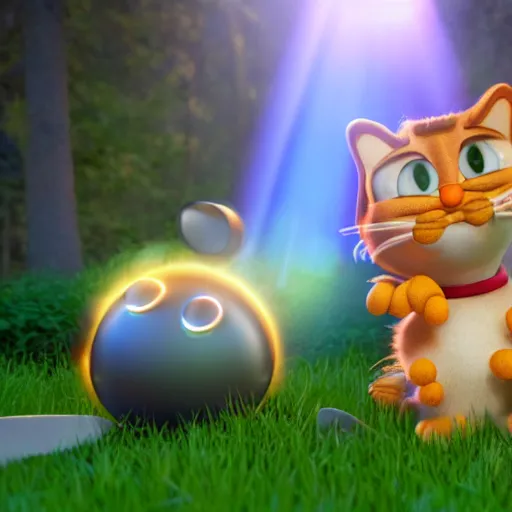 Prompt: garfield hyperrealistic 4 k motion blur lensflare