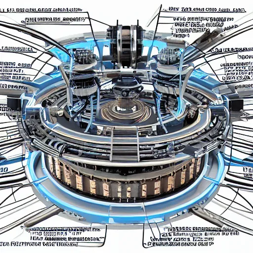 Image similar to the blueprints of a fusion reactor engine, highly detailed